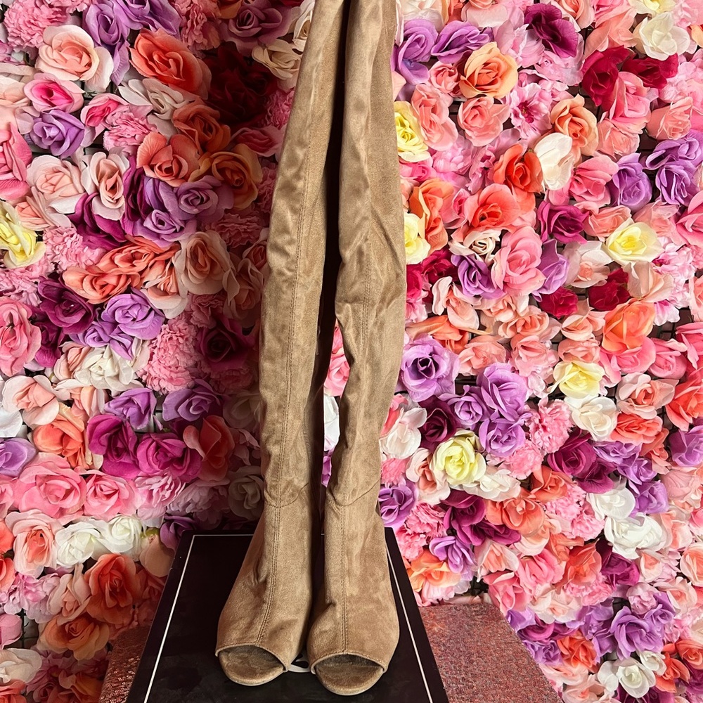 Cutout Suede Over The Knee Shoe Boots